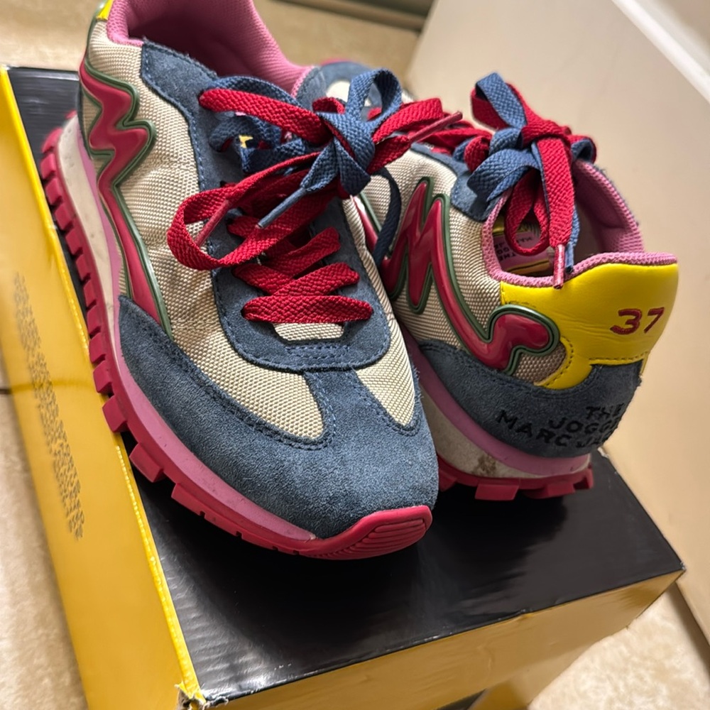 Marc Jacobs Multicolor Suede & Mesh Sneakers - Pink, Blue, Yellow, Red